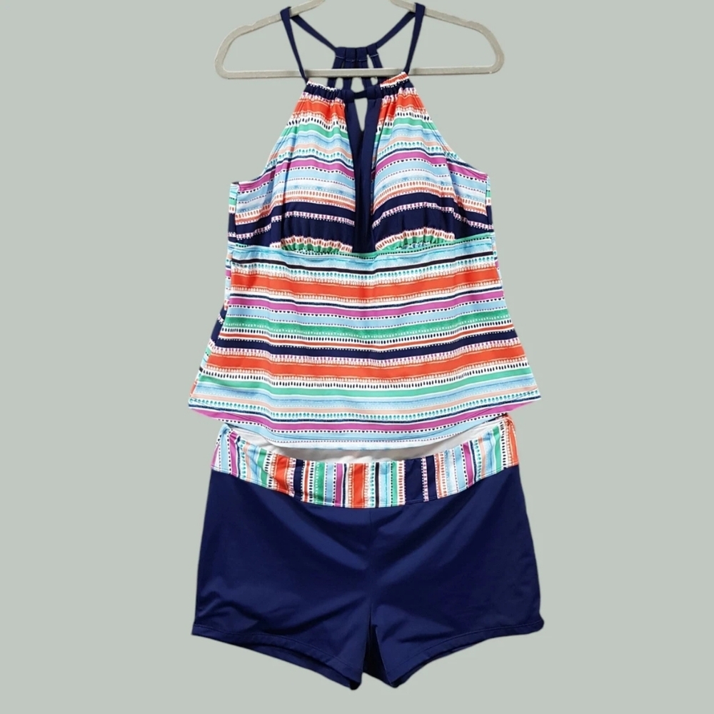 South Point Tankini with Boy Shorts Plus Size 24W High Neck Modest, Soft Bra $99